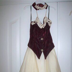 Vintage Peter Fashion Sleeveless Choker Neck Vest Velvet Lace Sexy Dress XS / S